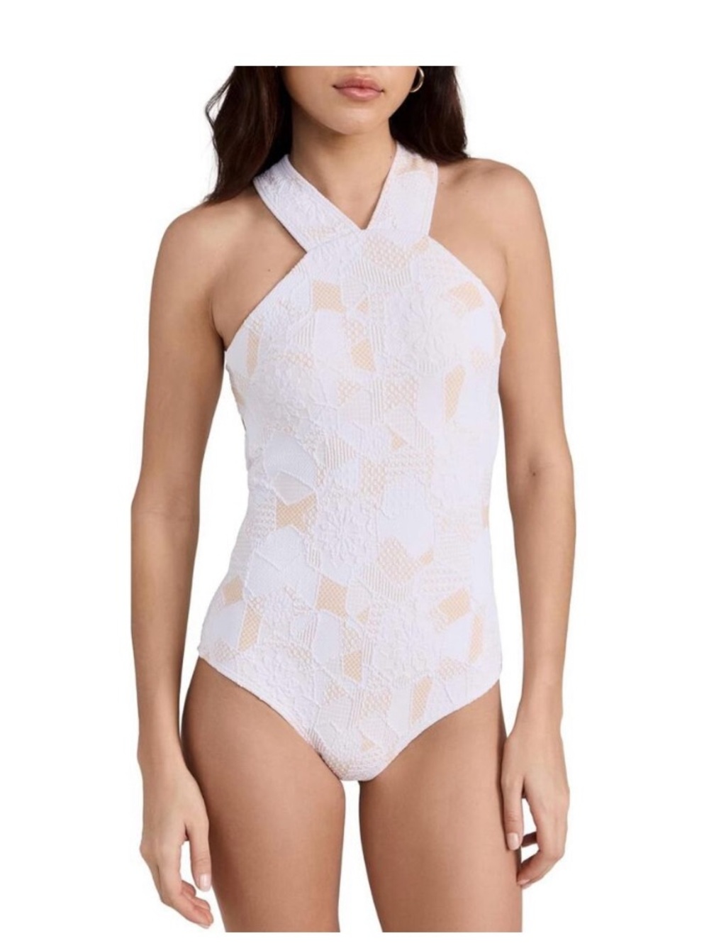 Shoshanna White high neck Halter One-Piece Swim